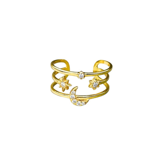 Moon and Star Stacker Ring